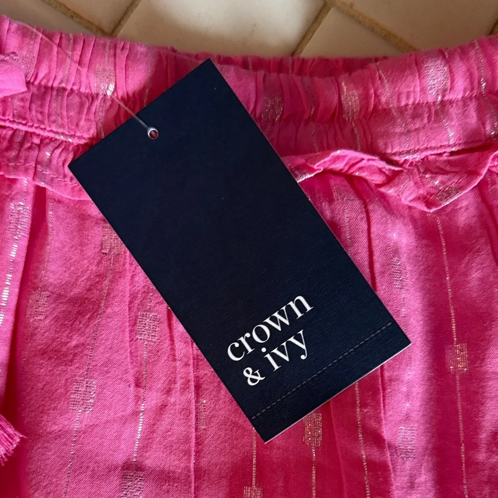 Crown & Ivy Pink Skater Skirt w/ metallic‎ embellishments. NWT -retail 54.50